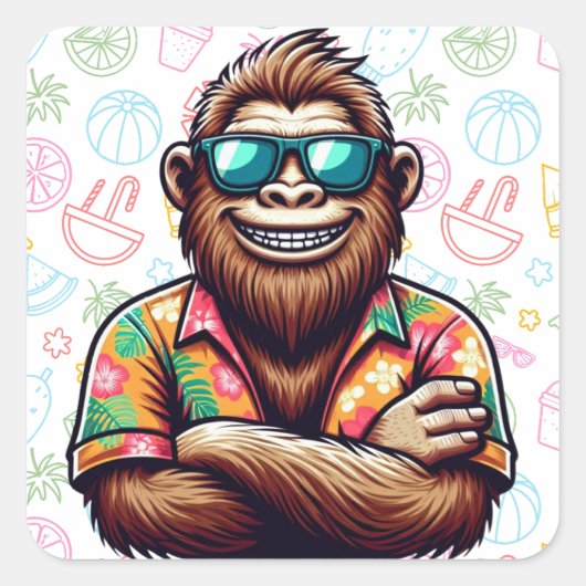 Tropisch/strand yeti/bigfoot vierkante sticker (Voorkant)