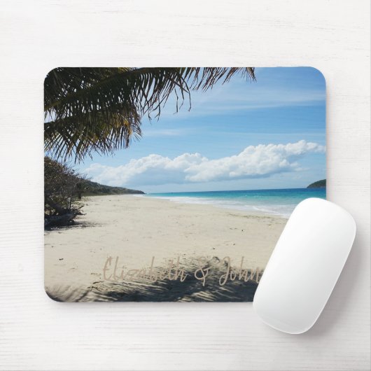 Tropisch strand, zand, handpalm - gepersonaliseerd muismat (Met muis)