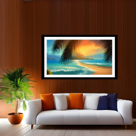 Tropisch strand zand oceaan palmbomen Poster