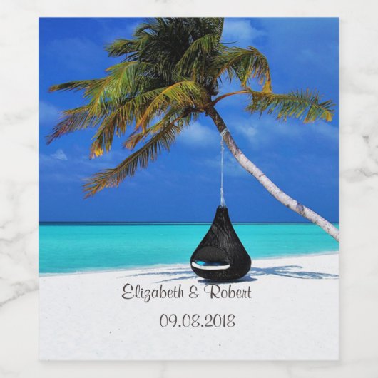Tropisch strand, zand, palm wijn etiket (Enkel label)