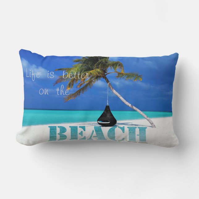 Tropisch strand, zand, palmboom kussen (Voorkant)