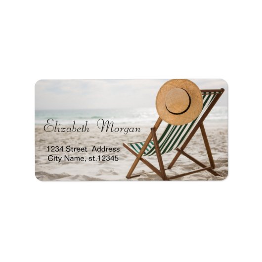 Tropisch strand, Zand, Stoel, Relax Etiket (Voorkant)