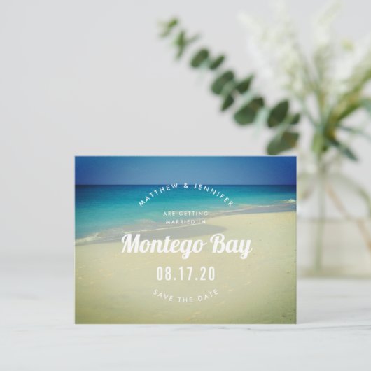 Tropisch strand zand trouwkaart save the date aankondigingskaart (Staand voorkant)