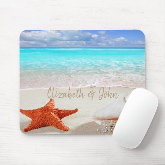 Tropisch strand, zand, zeeschelpen muismat (Met muis)