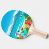 Tropisch strand zee flamingo hibiscus roze bloemen tafeltennisbatje (Zijkant)