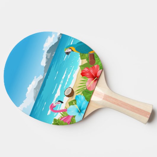 Tropisch strand zee flamingo hibiscus roze bloemen tafeltennisbatje (Zijkant)