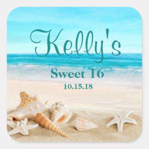 Tropisch strand Zee Shell Sweet 16 Favor Labels