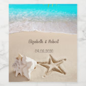 Tropisch strand,Zee ster,Zeeschelp Wijn Etiket (Enkel label)