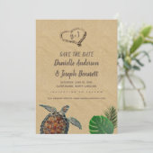 Tropisch strand Zee Turtle Weddenschap Save the Da Save The Date (Staand voorkant)