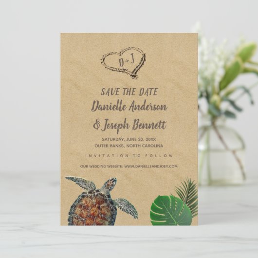 Tropisch strand Zee Turtle Weddenschap Save the Da Save The Date (Staand voorkant)