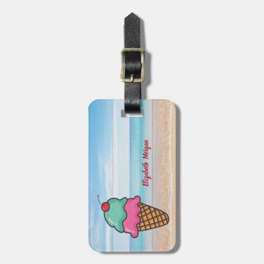 Tropisch, strand, Zee, zand, ijs, op maat gesneden Bagagelabel (Voorkant verticaal)