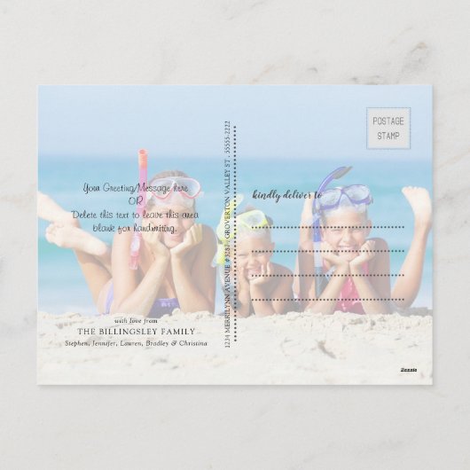 Tropisch strand ZEEEN en groeten Feestdagenkaart (Achterkant)