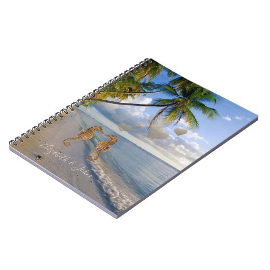 Tropisch strand, zeepaardje in liefdesgepersonalis notitieboek (Linkerzijde)