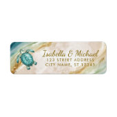 Tropisch strand zeeschildpad gouden retouradres etiket (Voorkant)