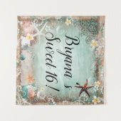 Tropisch strand zeester & parels feest achtergrond wandkleed (Voorkant (horizontaal))