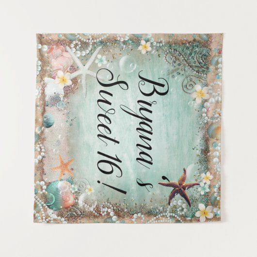 Tropisch strand zeester & parels feest achtergrond wandkleed (Voorkant (horizontaal))