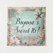 Tropisch strand zeester & parels feest achtergrond wandkleed (Voorkant)