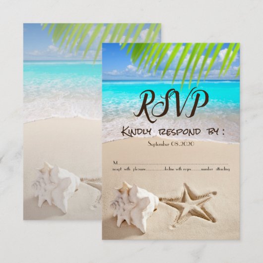 Tropisch strand,Zeester,Schelp RSVP Kaart (Voorkant / Achterkant)