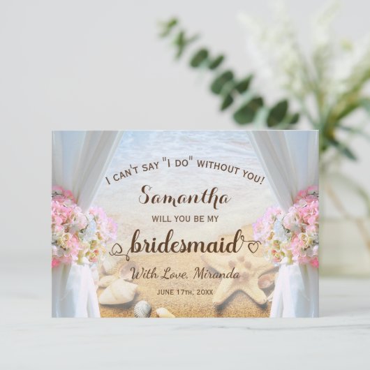 Tropisch strand zeesterren bruiloft bruidsmeisje kaart (Staand voorkant)