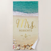  tropisch strand zeesterren schelpen Mrs Bride Strandlaken (Voorkant)