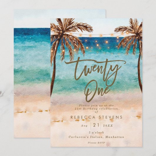 Tropisch strand zomer 21e verjaardagsfeestje kaart (Voorkant / Achterkant)