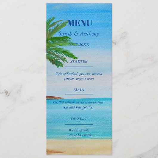 Tropisch strand zomer aan zee bruiloft eten menu (Voorkant)