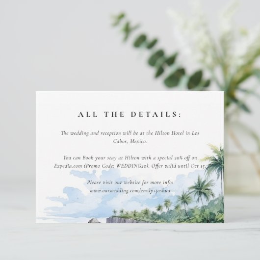 Tropisch strand zomer bruiloft informatiekaartje (Staand voorkant)