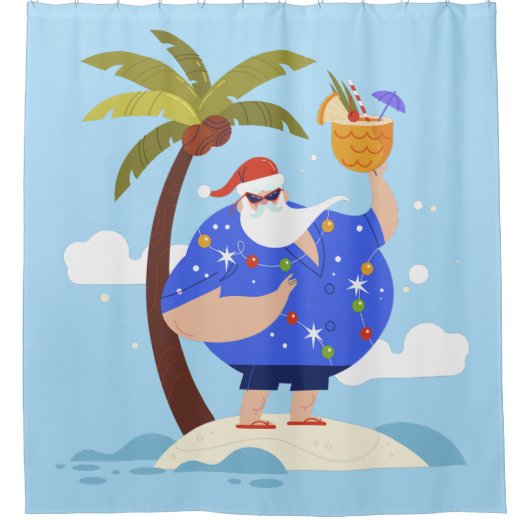 Tropisch strand Zomer Kerstvakantie Santa Douchegordijn (Voorkant)