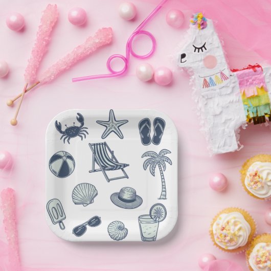 Tropisch strand Zomer Krab Popsicle Seashell Ball Papieren Bordje (Feest)