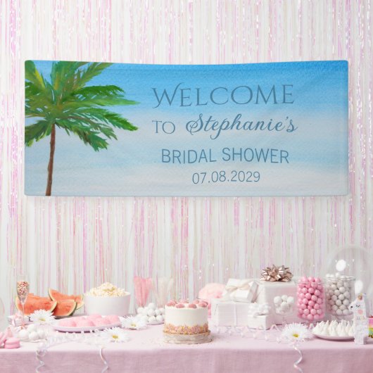 Tropisch strand zomer palmboom bruidsdouche spandoek (Feest)