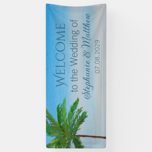 Tropisch strand zomer Waterverf bruiloft Spandoek (Verticaal)