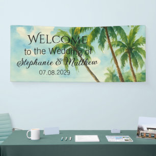 Tropisch strand zomer Waterverf bruiloft Spandoek
