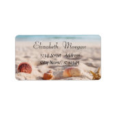 Tropisch strand, zomer, zand, zeeshells etiket (Voorkant)