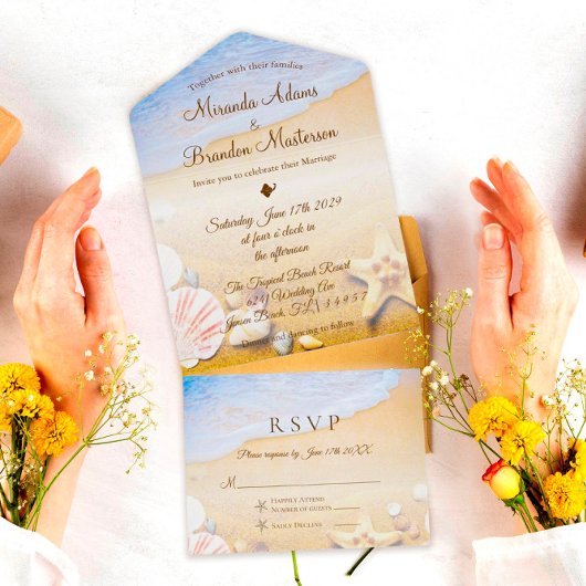 Tropisch strand Zomer Zomdag Weddenschap All In One Uitnodiging