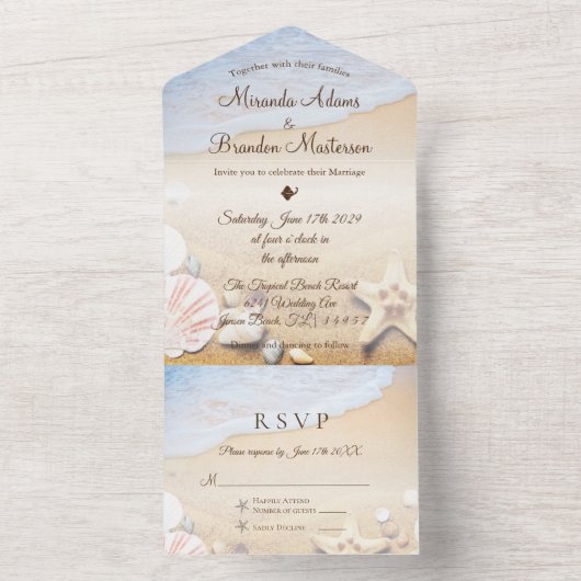 Tropisch strand Zomer Zomdag Weddenschap All In One Uitnodiging (Binnen)