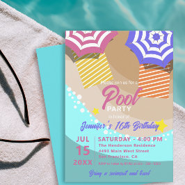 Tropisch strand zomer zwembadfeest Sweet 16 verjaa Kaart