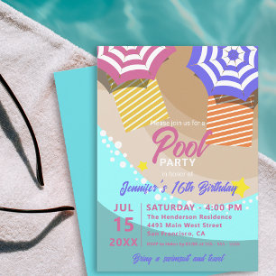 Tropisch strand zomer zwembadfeest Sweet 16 verjaa Kaart