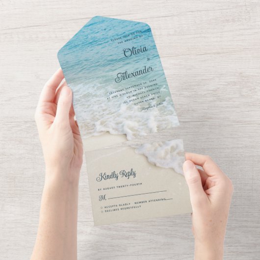 Tropisch strand zomerbestemming bruiloft all in one uitnodiging