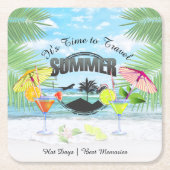 Tropisch strand, zomervakantie | Gepersonaliseerd Kartonnen Onderzetters (Voorkant)
