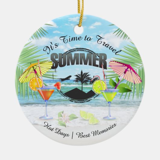 Tropisch strand, zomervakantie | Gepersonaliseerd Keramisch Ornament (Voorkant)