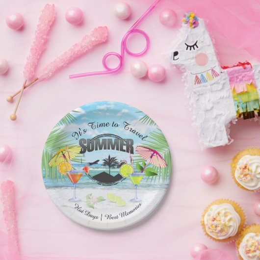Tropisch strand, zomervakantie | Gepersonaliseerd Papieren Bordje (Feest)