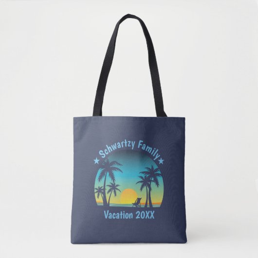  Tropisch strand Zomerzonsondergang Palmboom Tote Bag (Voorkant)