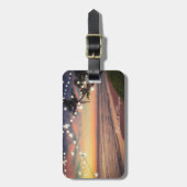 Tropisch strand, zonnebank, palm, strijklichten bagagelabel (Voorkant verticaal)