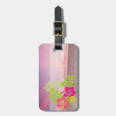 Tropisch strand zonsondergang Hawaïaanse Hibiscus Bagagelabel (Voorkant verticaal)