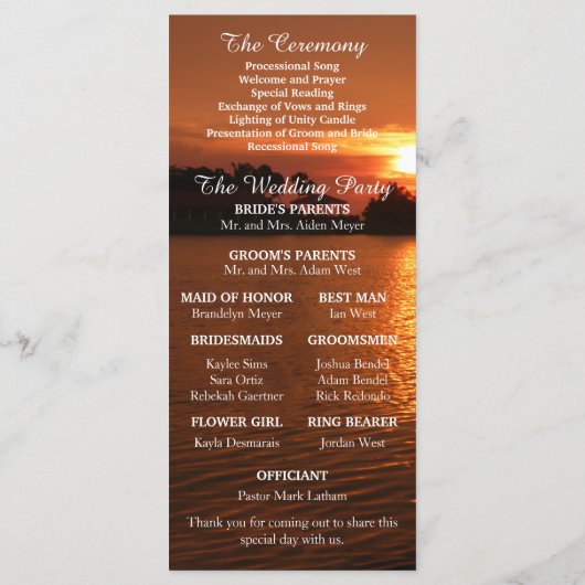 Tropisch strand zonsondergang huwelijksprogramma programmakaart (Achterkant)