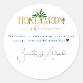 Tropisch strand zonsondergang huwelijksreis fonds  ronde sticker