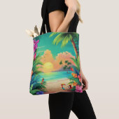 Tropisch strand Zonsondergang met Hibiscusbloemen Tote Bag (Dichtbij)