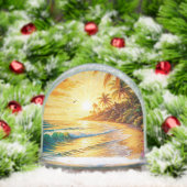Tropisch strand zonsondergang met palmbomen sneeuwbol (Kerstmis)