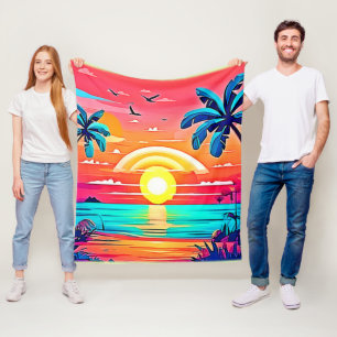 Tropisch strand zonsondergang met regenboog fleece deken