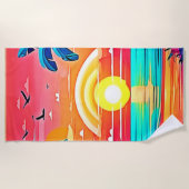 Tropisch strand zonsondergang met regenboog strandlaken (Voorkant)